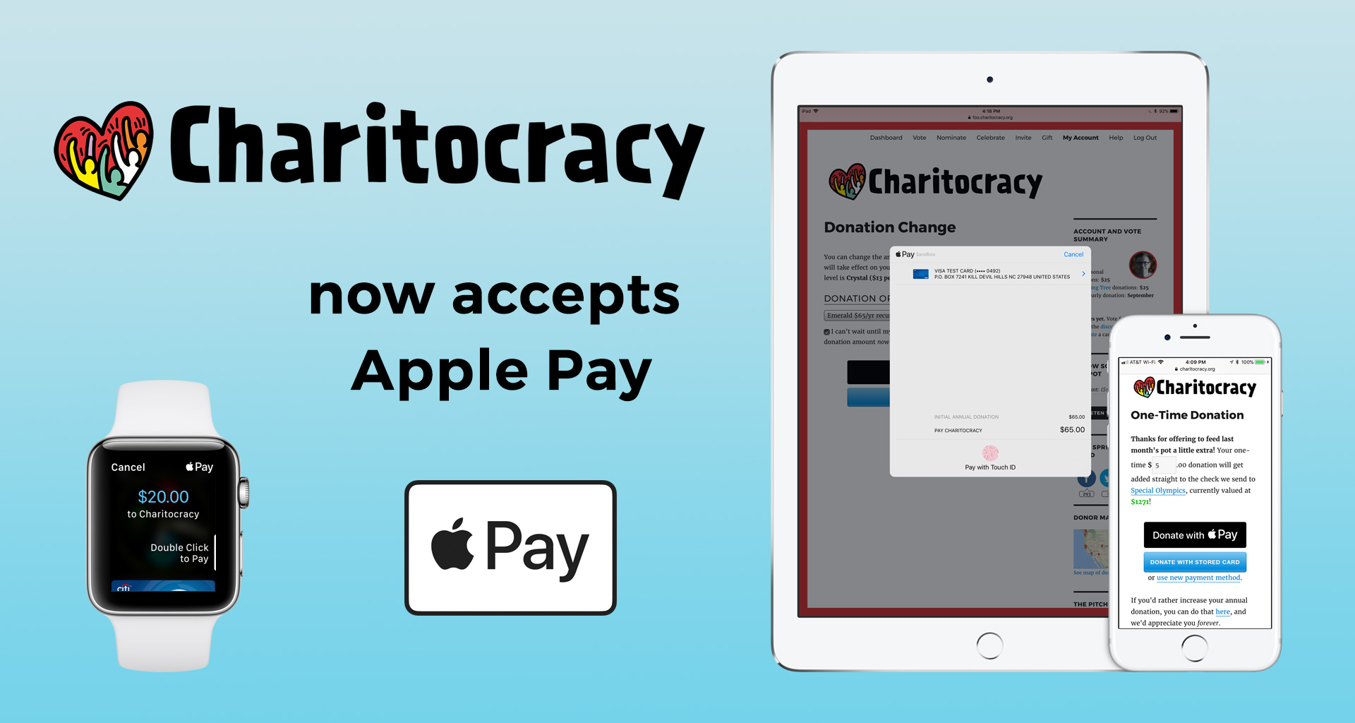 Charitocracy now accepts Apple Pay