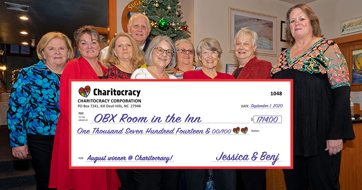 Charitocracy's 48th check to August winner OBX Room in the Inn for $1714