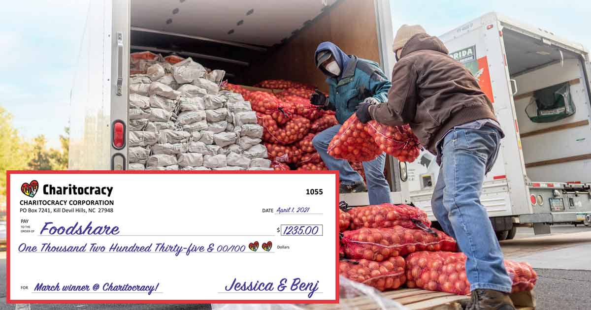 Charitocracy's 55th check to March winner Foodshare for $1235