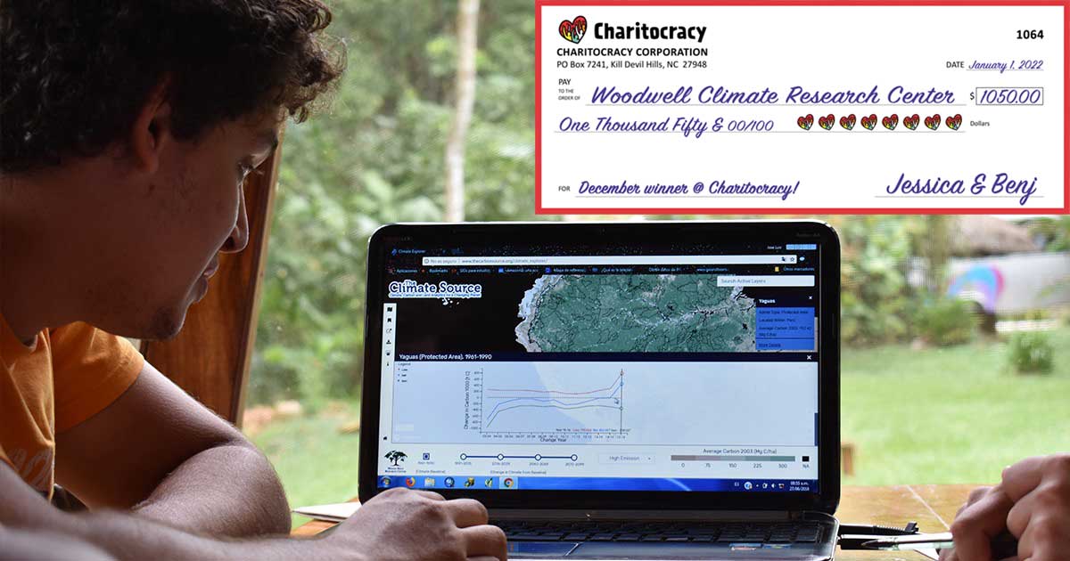 Charitocracy's 64th check to December winner Woodwell Climate Research Center for $1050