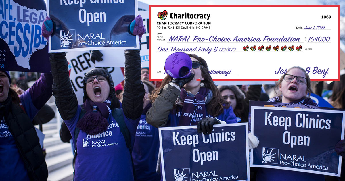 Charitocracy's 69th check to May winner NARAL Pro-Choice America Foundation for $1040