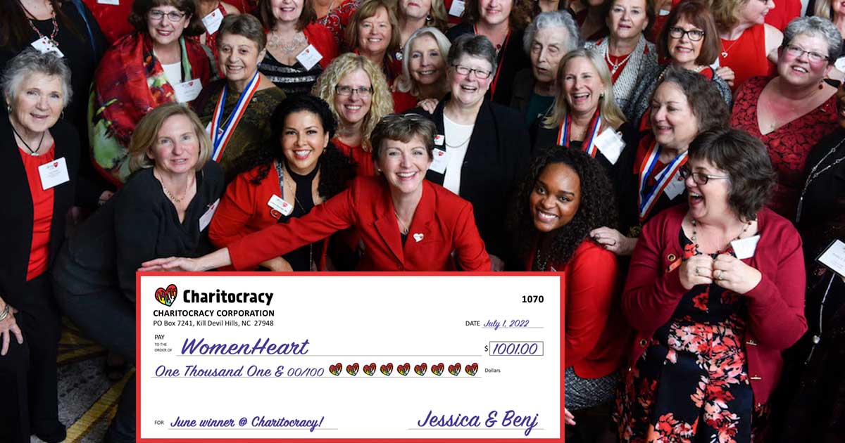 Charitocracy's 70th check to June winner WomenHeart for $1001